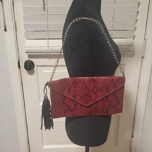 Mossimo Supply Co. Red Snake Print Clutch with Chain Strap